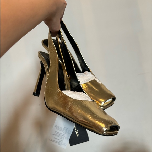 NWT Massimo Dutti gold square toe heel sandal 37 - Picture 8 of 9